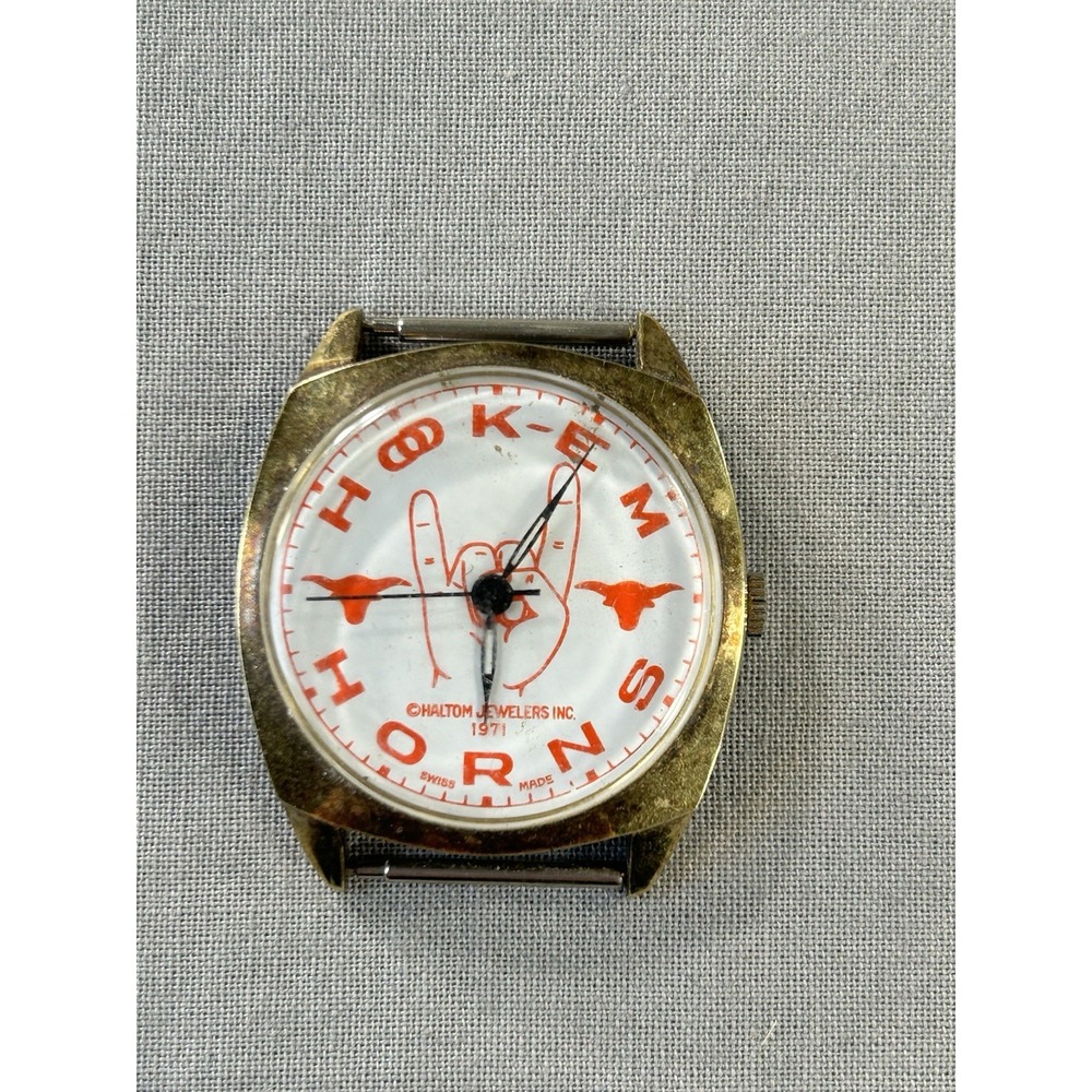 Vintage Haltom Jewelers Texas Longhorns Hook Em Horns Watch Not Working Parts
